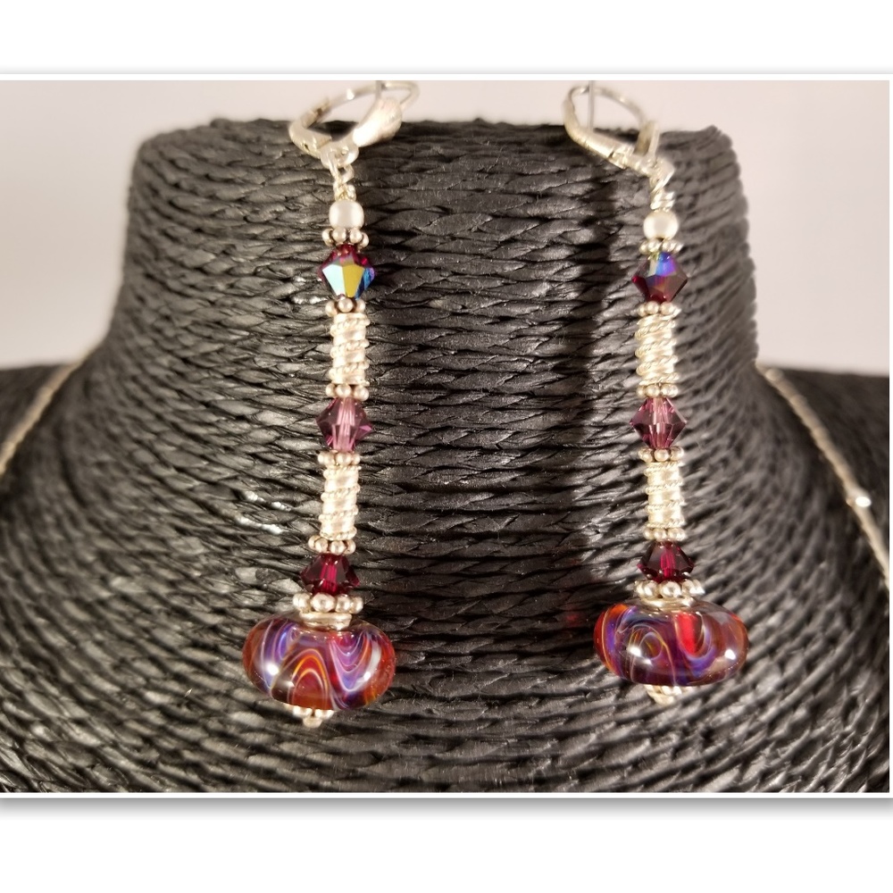 Lampwork, AB Swarovski & Bali Sterling Earrings